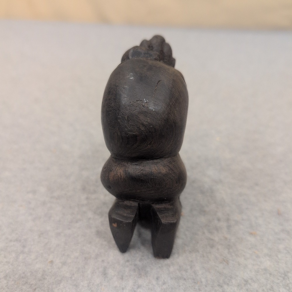 Vintage Hand Carved Dark Wood African Figure Kneeling Woman Grinding with Baby - Picture 4 of 7